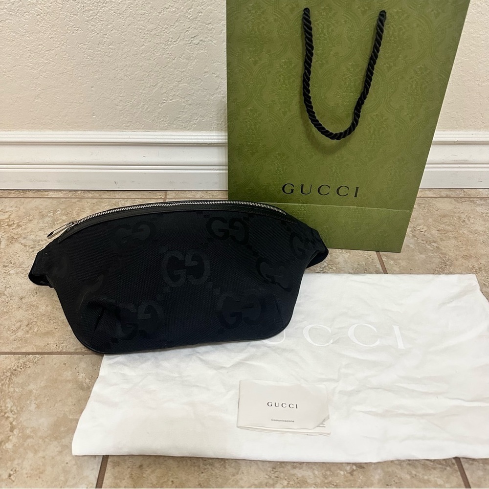 New authentic Gucci Jumbo GG belt crossbody bag in GG canvas with leather trim - Picture 7 of 16